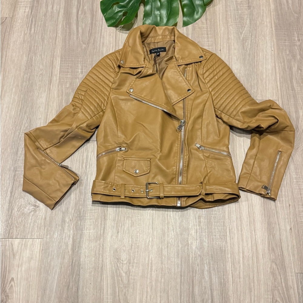 Love Tree Tan Leather Moto Jacket
